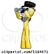 Poster, Art Print Of Yellow Plague Doctor Man Looking Through Binoculars To The Left