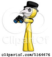 Yellow Plague Doctor Man Holding Binoculars Ready To Look Left