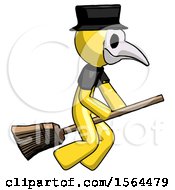 Poster, Art Print Of Yellow Plague Doctor Man Flying On Broom