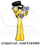 Poster, Art Print Of Yellow Plague Doctor Man Looking Through Binoculars To The Right