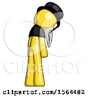 Poster, Art Print Of Yellow Plague Doctor Man Depressed With Head Down Back To Viewer Right