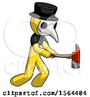 Poster, Art Print Of Yellow Plague Doctor Man With Ax Hitting Striking Or Chopping