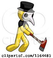 Poster, Art Print Of Yellow Plague Doctor Man Striking With A Red Firefighters Ax