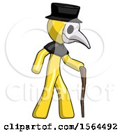 Poster, Art Print Of Yellow Plague Doctor Man Walking With Hiking Stick