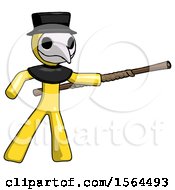 Yellow Plague Doctor Man Bo Staff Pointing Right Kung Fu Pose