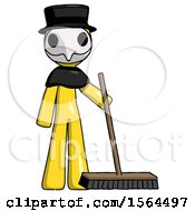 Poster, Art Print Of Yellow Plague Doctor Man Standing With Industrial Broom
