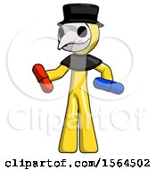 Poster, Art Print Of Yellow Plague Doctor Man Red Pill Or Blue Pill Concept