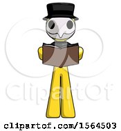 Poster, Art Print Of Yellow Plague Doctor Man Reading Book While Standing Up Facing Viewer