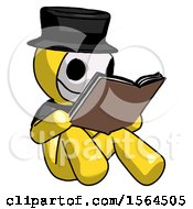 Yellow Plague Doctor Man Reading Book While Sitting Down