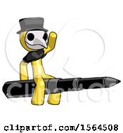 Poster, Art Print Of Yellow Plague Doctor Man Riding A Pen Like A Giant Rocket