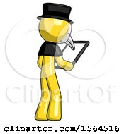 Poster, Art Print Of Yellow Plague Doctor Man Looking At Tablet Device Computer Facing Away