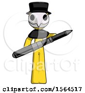 Poster, Art Print Of Yellow Plague Doctor Man Posing Confidently With Giant Pen