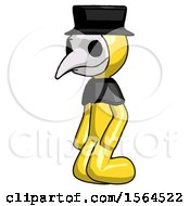 Yellow Plague Doctor Man Kneeling Angle View Left