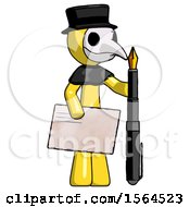 Poster, Art Print Of Yellow Plague Doctor Man Holding Large Envelope And Calligraphy Pen