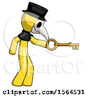 Poster, Art Print Of Yellow Plague Doctor Man With Big Key Of Gold Opening Something