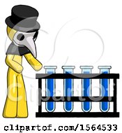 Yellow Plague Doctor Man Using Test Tubes Or Vials On Rack