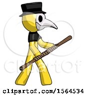 Poster, Art Print Of Yellow Plague Doctor Man Holding Bo Staff In Sideways Defense Pose