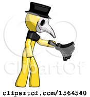 Poster, Art Print Of Yellow Plague Doctor Man Dusting With Feather Duster Downwards