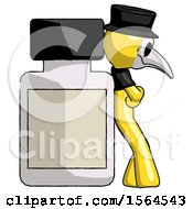 Poster, Art Print Of Yellow Plague Doctor Man Leaning Against Large Medicine Bottle