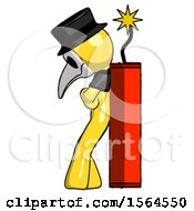 Poster, Art Print Of Yellow Plague Doctor Man Leaning Against Dynimate Large Stick Ready To Blow