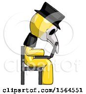 Poster, Art Print Of Yellow Plague Doctor Man Using Laptop Computer While Sitting In Chair View From Side