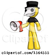 Poster, Art Print Of Yellow Plague Doctor Man Holding Megaphone Bullhorn Facing Right