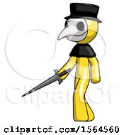 Poster, Art Print Of Yellow Plague Doctor Man With Sword Walking Confidently