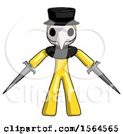 Poster, Art Print Of Yellow Plague Doctor Man Two Sword Defense Pose
