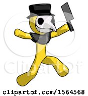 Poster, Art Print Of Yellow Plague Doctor Man Psycho Running With Meat Cleaver