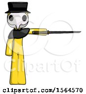 Poster, Art Print Of Yellow Plague Doctor Man Standing With Ninja Sword Katana Pointing Right