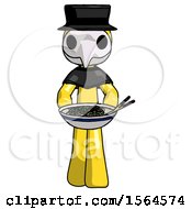 Poster, Art Print Of Yellow Plague Doctor Man Serving Or Presenting Noodles