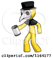Poster, Art Print Of Yellow Plague Doctor Man Begger Holding Can Begging Or Asking For Charity Facing Left