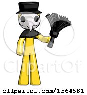 Poster, Art Print Of Yellow Plague Doctor Man Holding Feather Duster Facing Forward