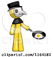 Poster, Art Print Of Yellow Plague Doctor Man Frying Egg In Pan Or Wok Facing Right