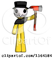 Poster, Art Print Of Yellow Plague Doctor Man Holding Up Red Firefighters Ax