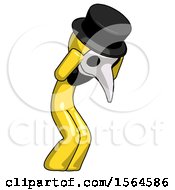 Poster, Art Print Of Yellow Plague Doctor Man With Headache Or Covering Ears Turned To His Right