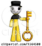 Poster, Art Print Of Yellow Plague Doctor Man Holding Key Made Of Gold