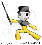 Poster, Art Print Of Yellow Plague Doctor Man With Ninja Sword Katana In Defense Pose
