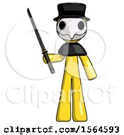 Poster, Art Print Of Yellow Plague Doctor Man Standing Up With Ninja Sword Katana