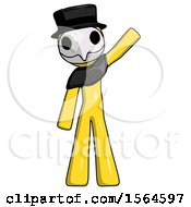 Poster, Art Print Of Yellow Plague Doctor Man Waving Emphatically With Left Arm