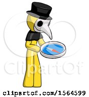 Poster, Art Print Of Yellow Plague Doctor Man Looking At Large Compass Facing Right