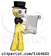 Poster, Art Print Of Yellow Plague Doctor Man Holding Blueprints Or Scroll