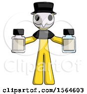 Poster, Art Print Of Yellow Plague Doctor Man Holding Two Medicine Bottles