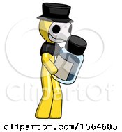 Yellow Plague Doctor Man Holding Glass Medicine Bottle
