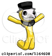 Poster, Art Print Of Yellow Plague Doctor Man Jumping Or Kneeling With Gladness