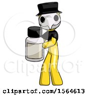 Poster, Art Print Of Yellow Plague Doctor Man Holding White Medicine Bottle