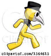 Poster, Art Print Of Yellow Plague Doctor Man Running Fast Right