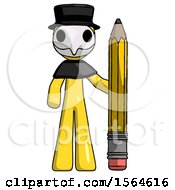 Poster, Art Print Of Yellow Plague Doctor Man With Large Pencil Standing Ready To Write