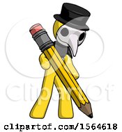 Poster, Art Print Of Yellow Plague Doctor Man Writing With Large Pencil
