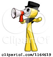Poster, Art Print Of Yellow Plague Doctor Man Shouting Into Megaphone Bullhorn Facing Left